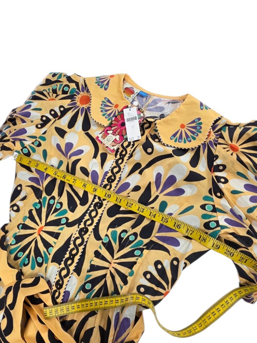 Farm Rio x Anthropologie Puff-Sleeve Printed Romper, Cotton, Boho, Resort, Sz S - Picture 5 of 11